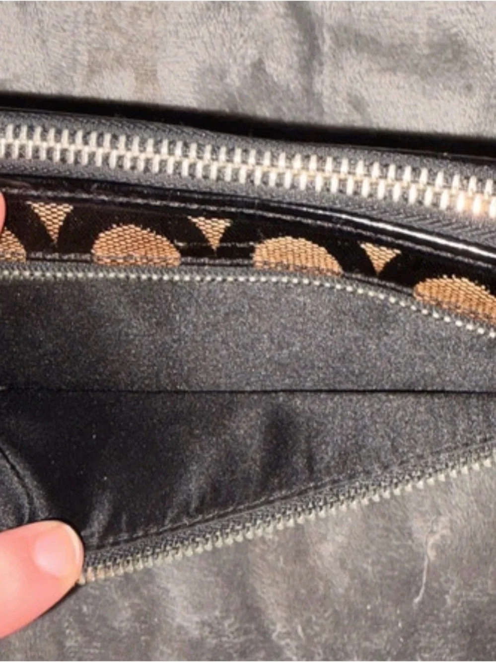 Coach Brown and Black Signature Zip Wallet